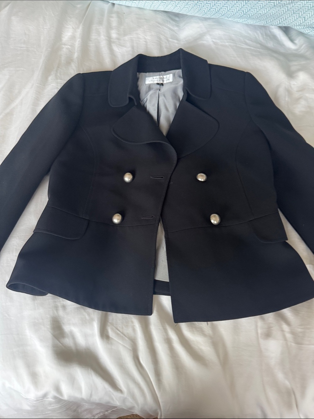 Tahari Black Double-Breasted Pearl-Button Blazer